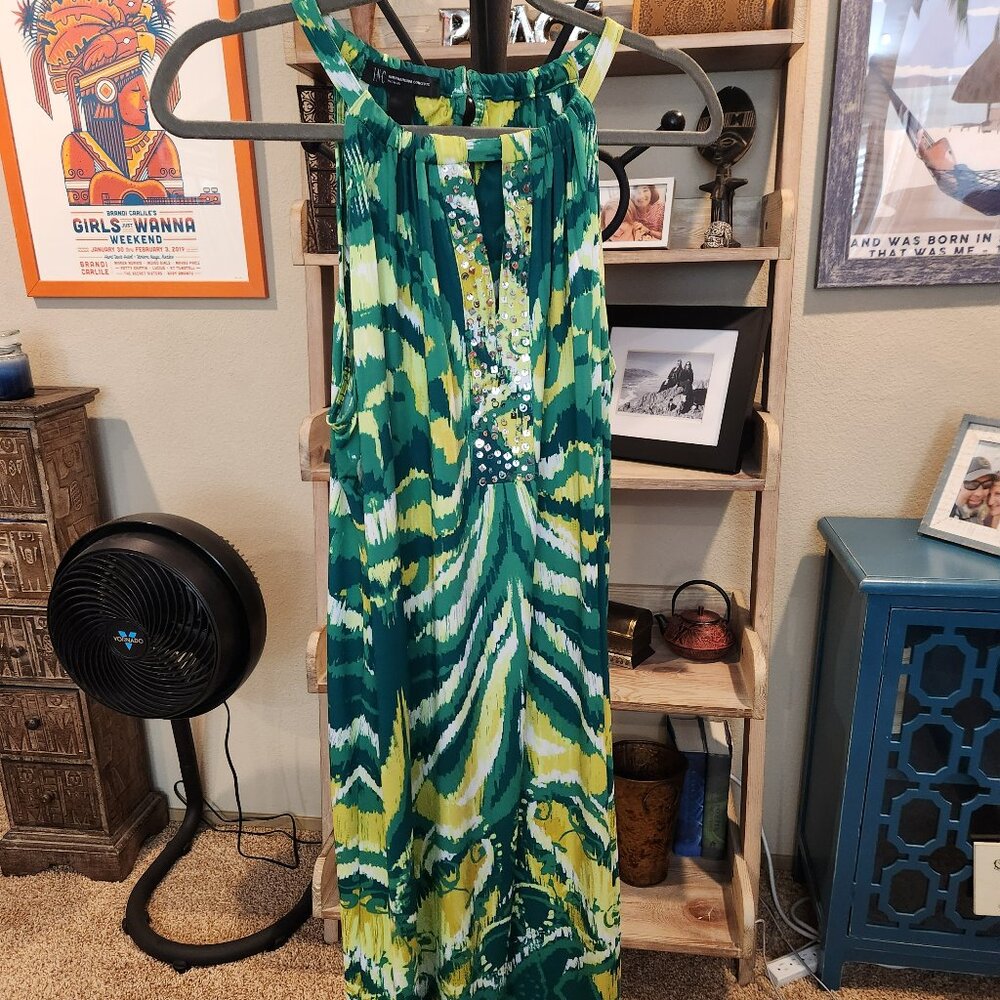 INC Dress Green Yellow White Size 1X Stretch